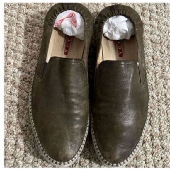Prada Size 8 Slip On Espadrille Loafers Brown Leather Minimalist Old Money main image 11